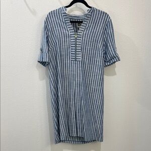 Anne Klein Blue & White Striped Short-Sleeve Tunic Dress